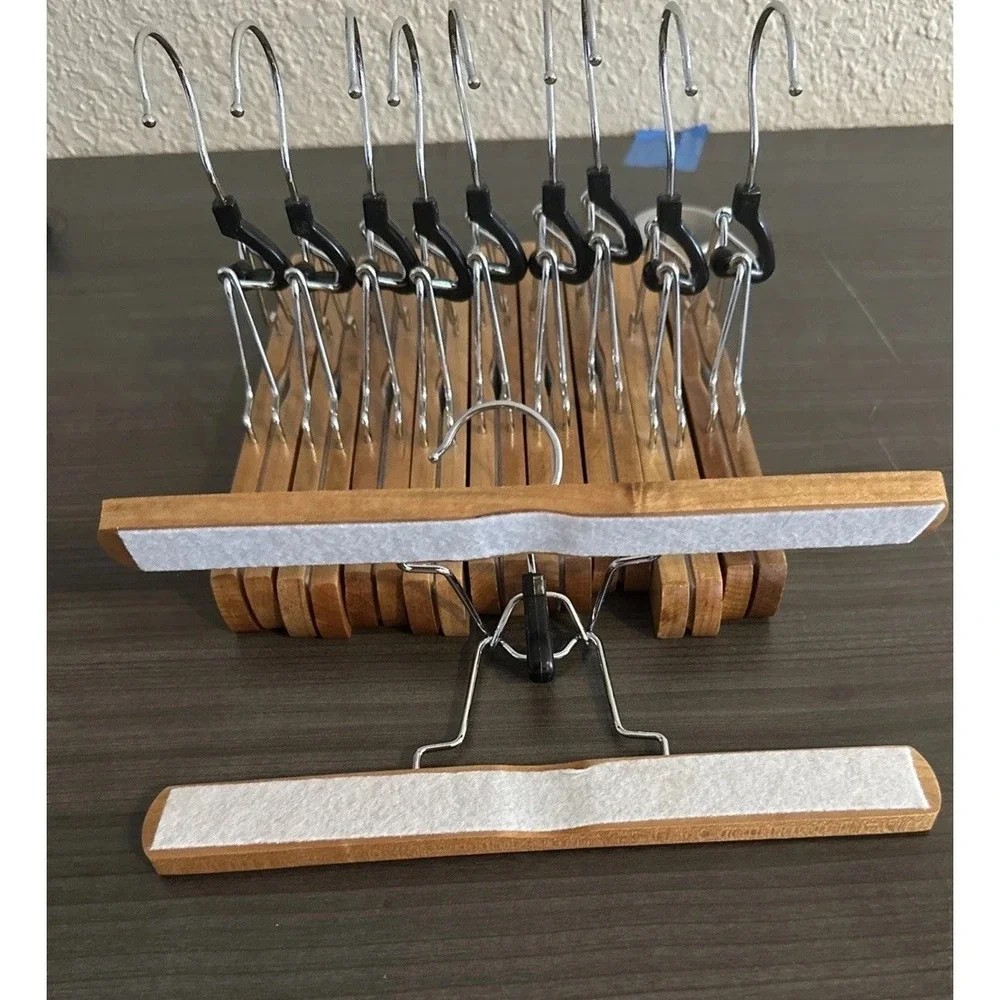 Wooden Pant Hanger Heavy Duty Wood Clip Hanger 10 Pack Natural Closet Organizer
